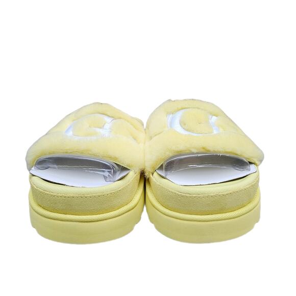 Fuzzy Fur Slides UGG Laton Size 10 Yellow Wool Embroidered Logo Sandal Suede EUC - Picture 3 of 14